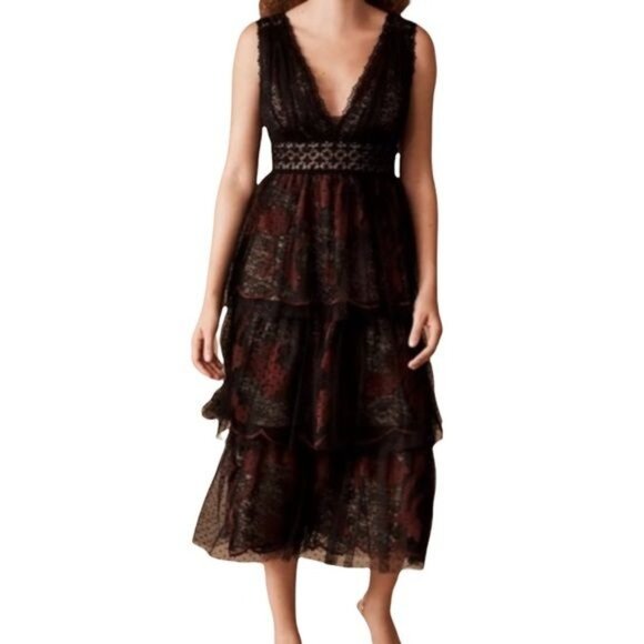 BHLDN Harcourt Dress in Black and Burgundy Size 2 NWT - Picture 2 of 13